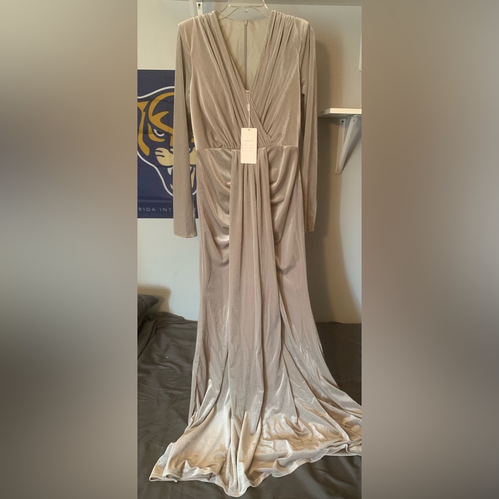 Long Sleeve Maxi Gown in Taupe